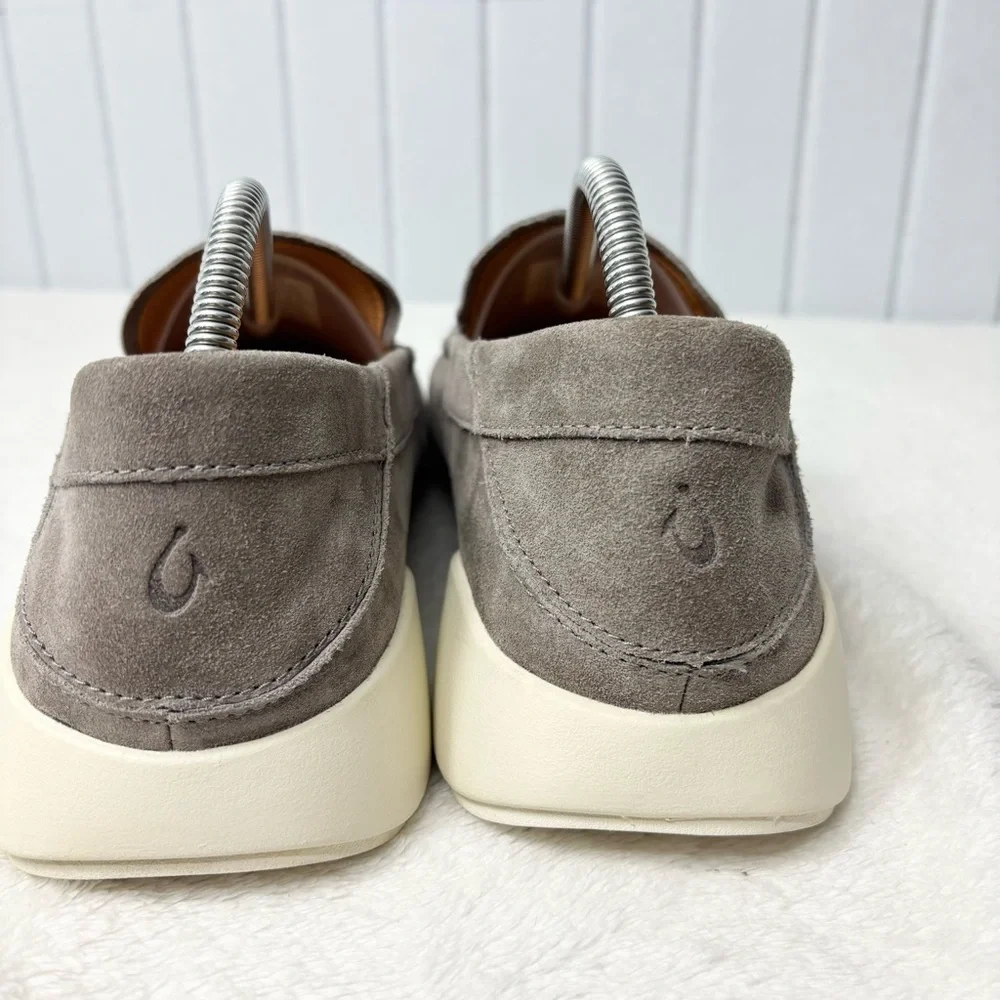 Olukai Ka'a Suede Loafers Men's Size 10.5 Gray Drop-In Heel Minimalist Old Money